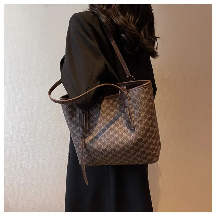 Large Capacity Women's Brown Monogram Tote Bag — feature 23