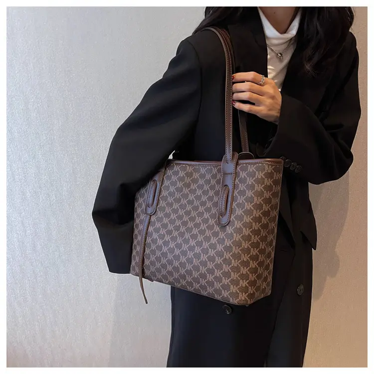 Large Capacity Women's Brown Monogram Tote Bag — feature 24