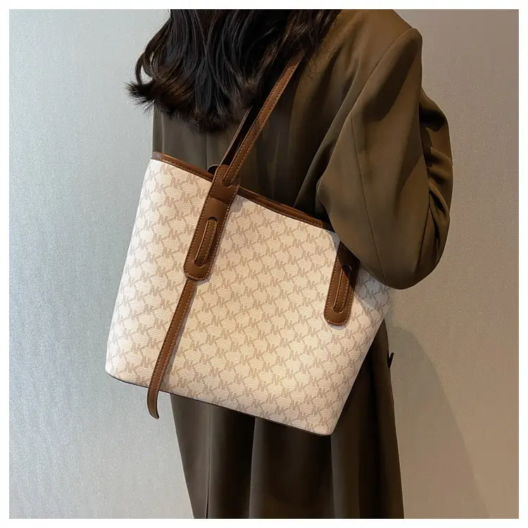 Large Capacity Women's Brown Monogram Tote Bag — feature 25