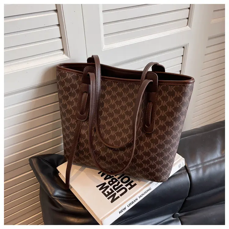 Large Capacity Women's Brown Monogram Tote Bag — feature 30