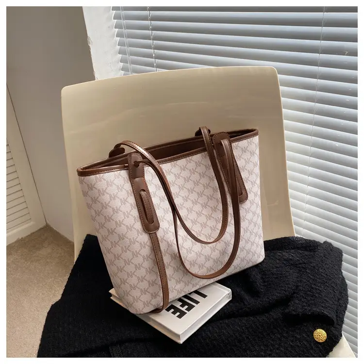 Large Capacity Women's Brown Monogram Tote Bag — feature 36