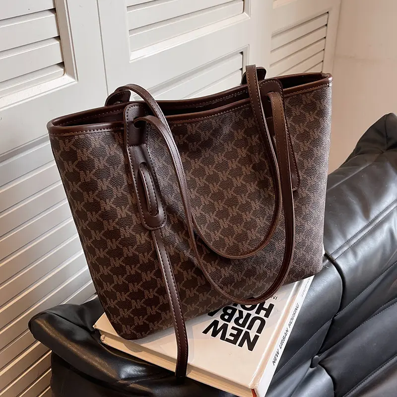 Large Capacity Women's Brown Monogram Tote Bag - Image 3