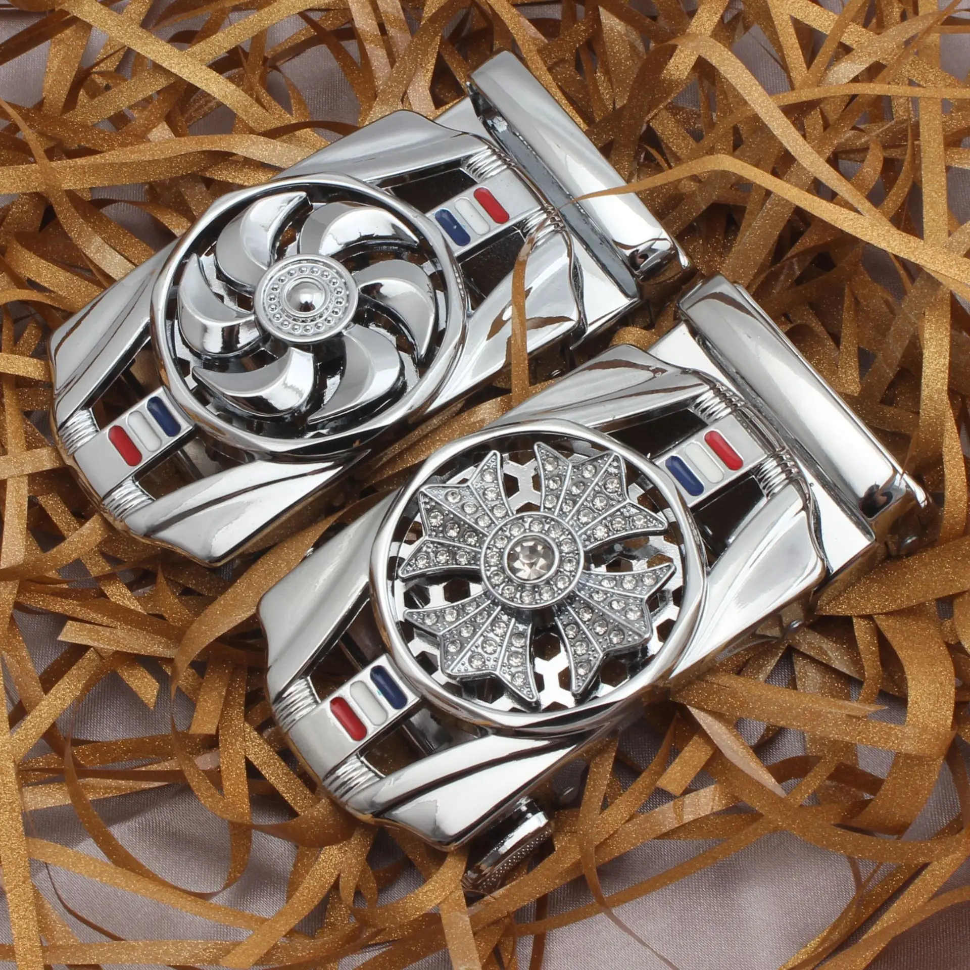 Men's Sport Car Belt Buckle with Four Leaf Clover Design Gold - Image 5