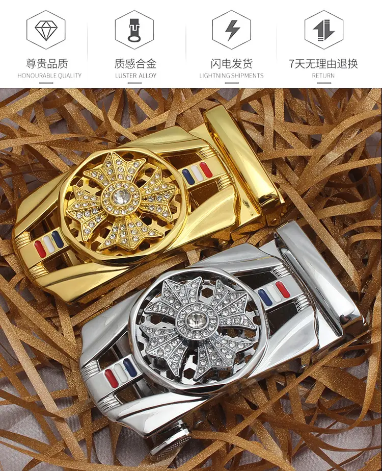 Men's Sport Car Belt Buckle with Four Leaf Clover Design Gold — feature 3