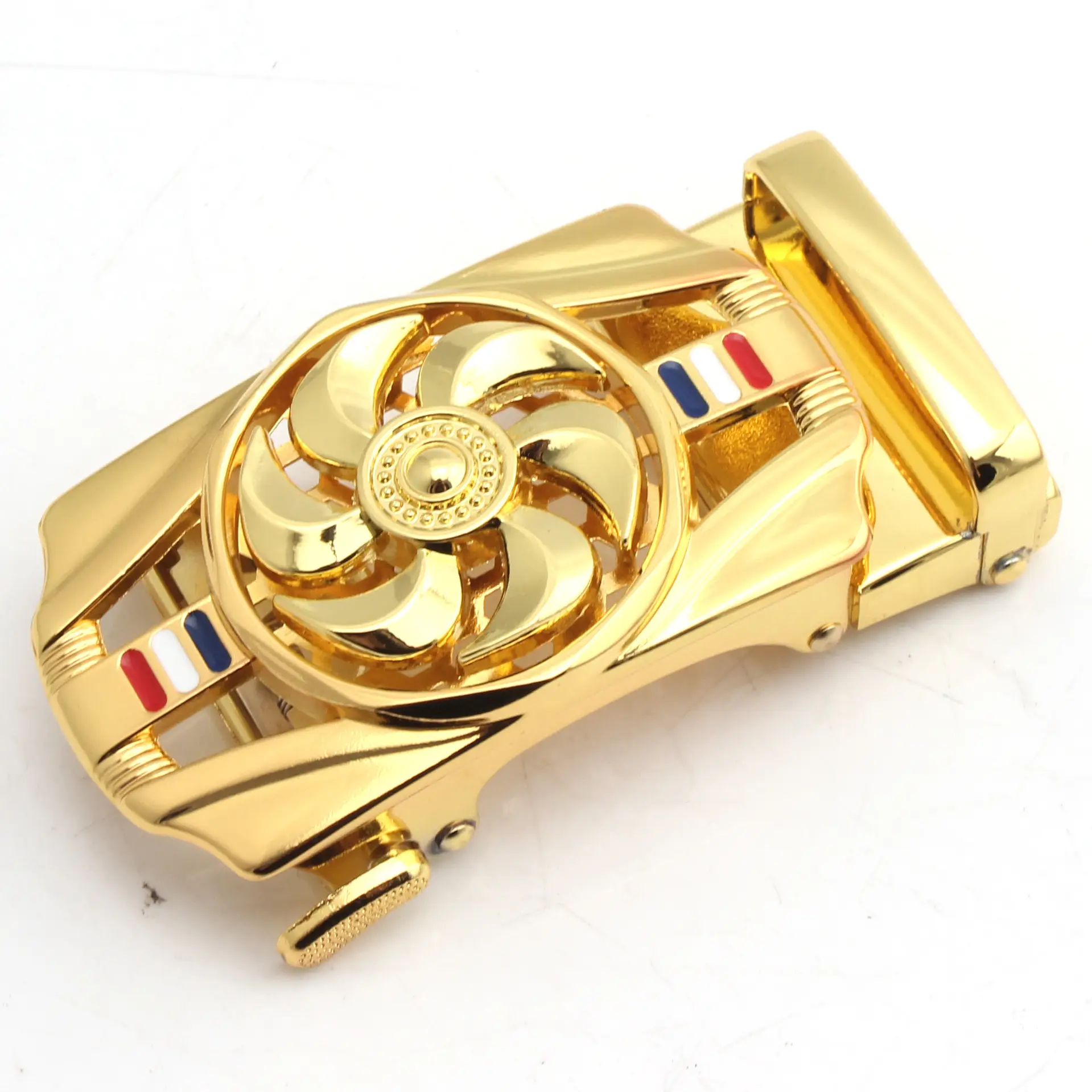 Men's Sport Car Belt Buckle with Four Leaf Clover Design Gold - Image 4