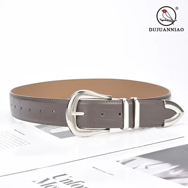 Women's Cowhide Belt Silver Buckle Tan Color