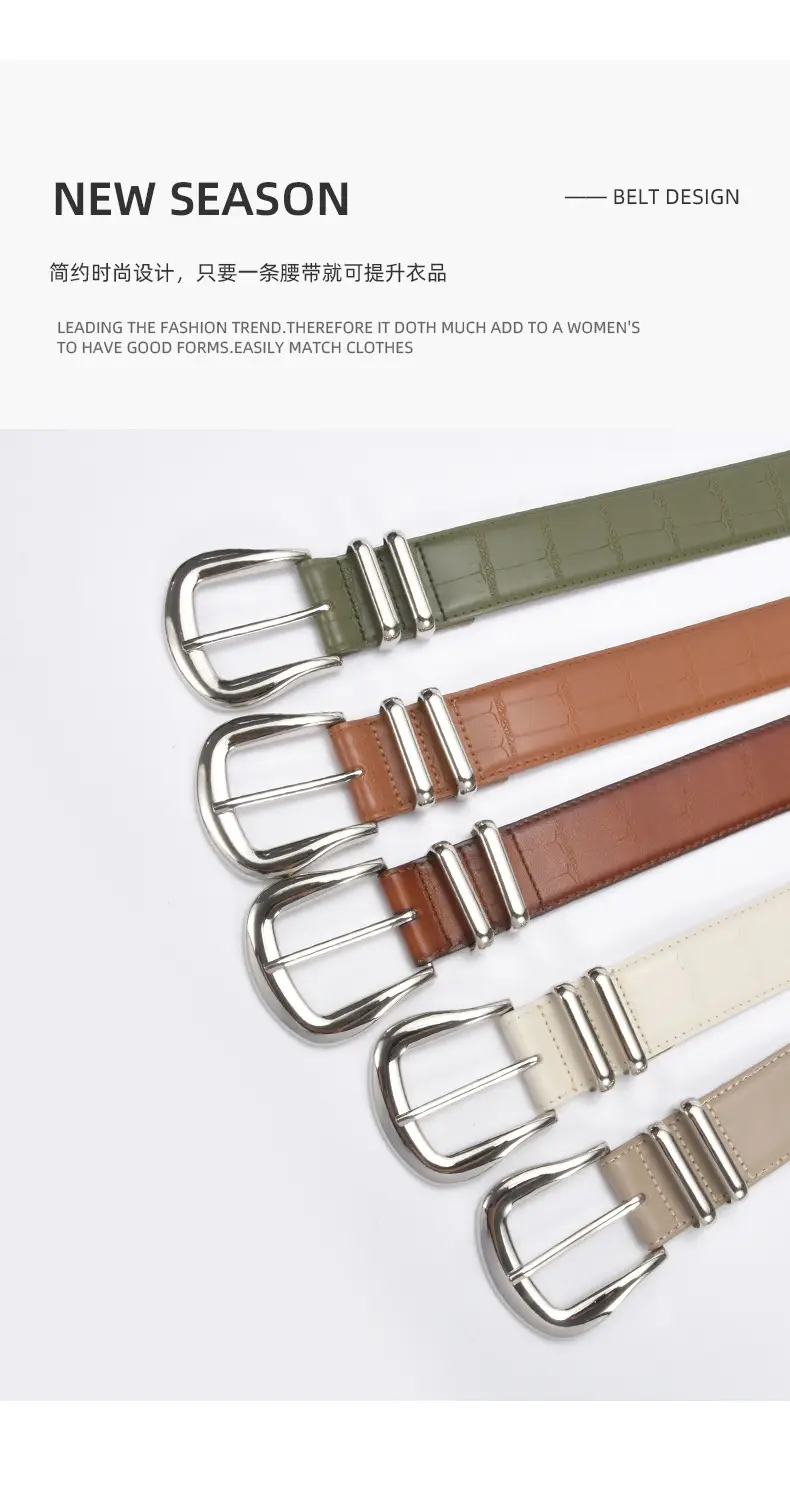 Women's Cowhide Belt Silver Buckle Tan Color — feature 15