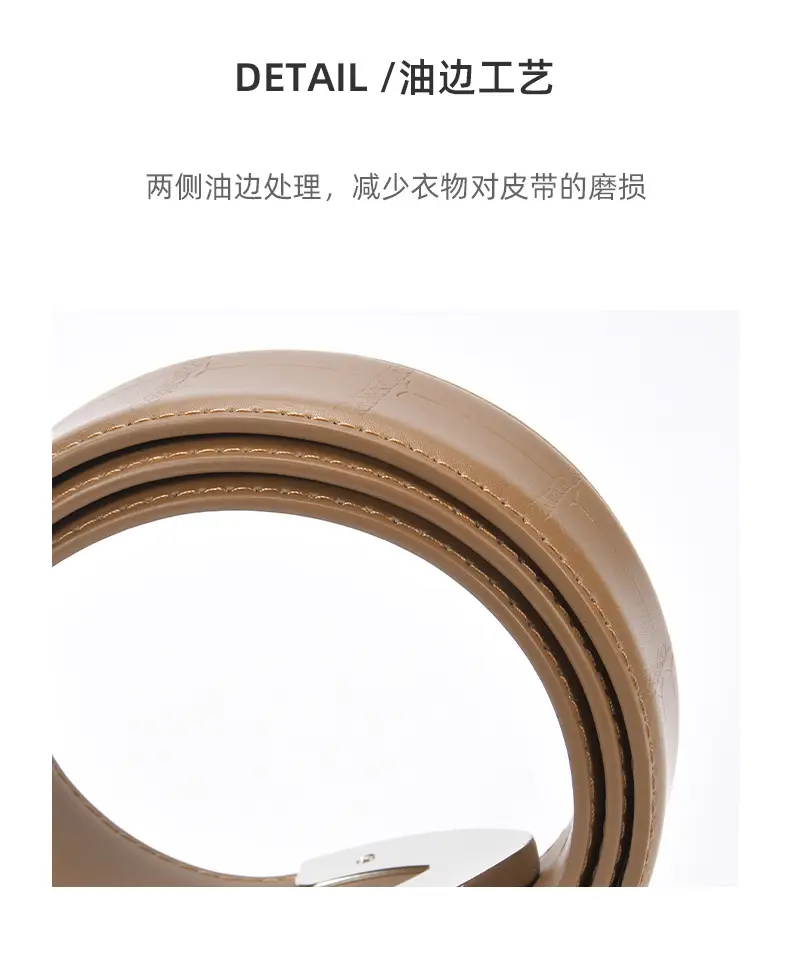 Women's Cowhide Belt Silver Buckle Tan Color — feature 18