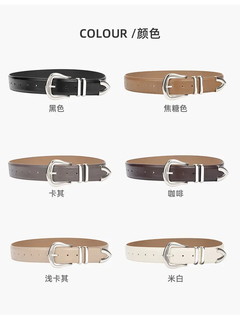 Women's Cowhide Belt Silver Buckle Tan Color — feature 19