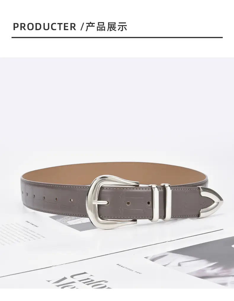 Women's Cowhide Belt Silver Buckle Tan Color — feature 20
