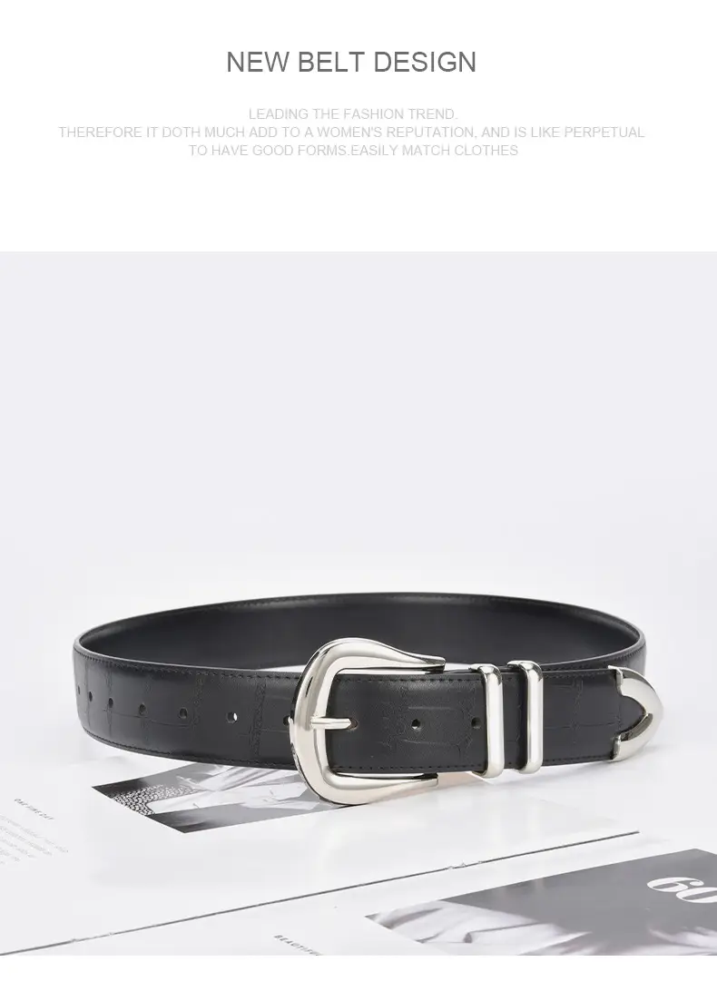 Women's Cowhide Belt Silver Buckle Tan Color — feature 24