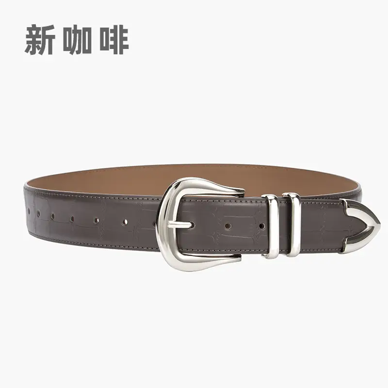 Women's Cowhide Belt Silver Buckle Tan Color