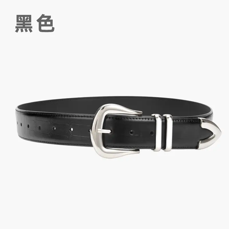 Women's Cowhide Belt Silver Buckle Tan Color