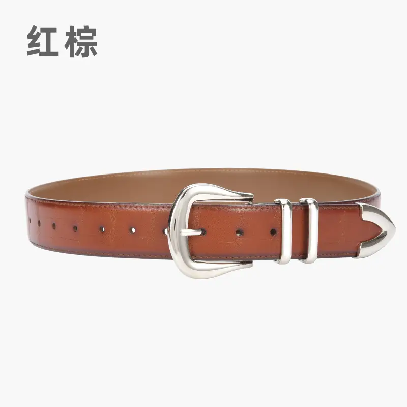 Women's Cowhide Belt Silver Buckle Tan Color