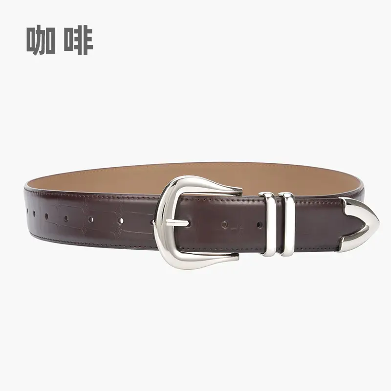Women's Cowhide Belt Silver Buckle Tan Color