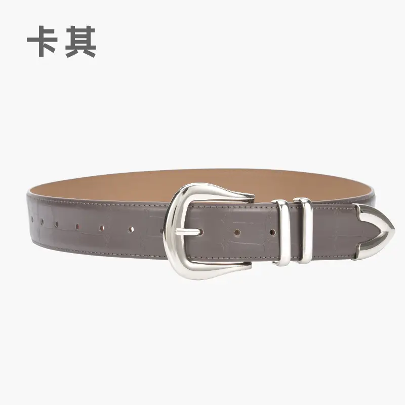 Women's Cowhide Belt Silver Buckle Tan Color