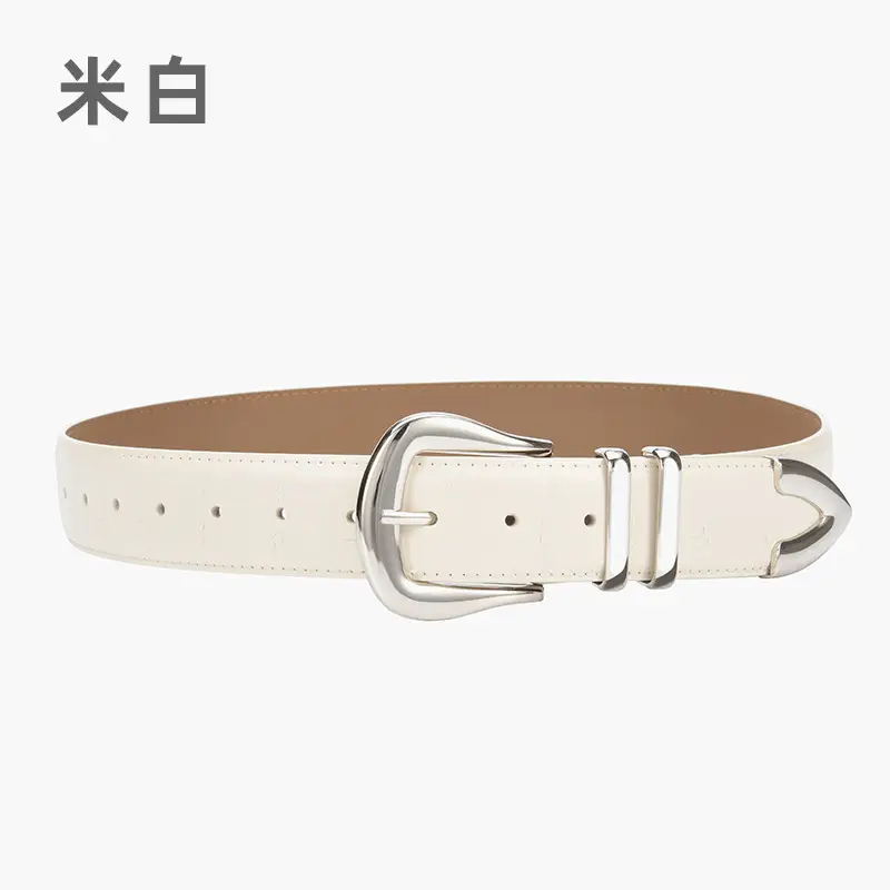 Women's Cowhide Belt Silver Buckle Tan Color