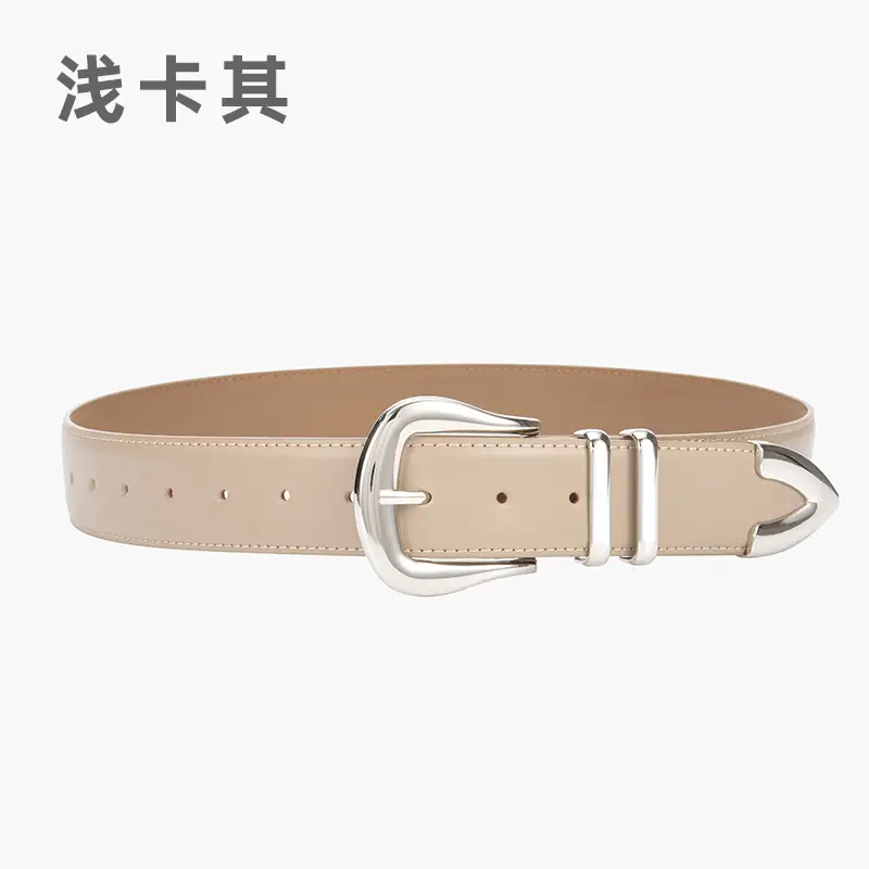 Women's Cowhide Belt Silver Buckle Tan Color