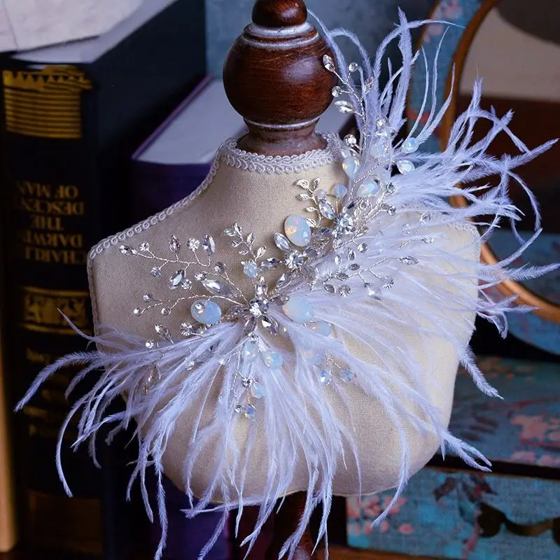 Fairy White Feather Hair Band with Diamond & Pearl Accents - Image 3