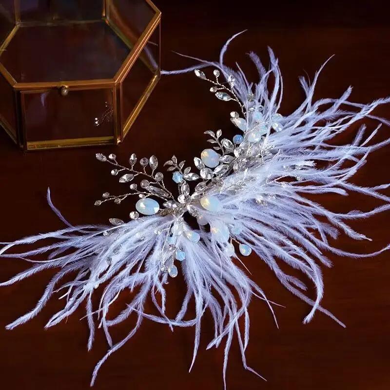 Fairy White Feather Hair Band with Diamond & Pearl Accents - Image 4