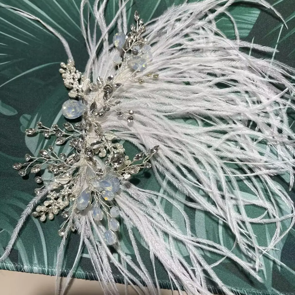 Fairy White Feather Hair Band with Diamond & Pearl Accents - Image 6
