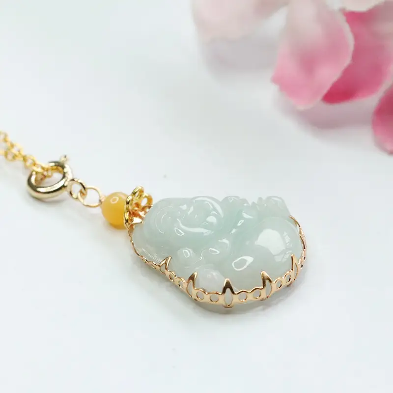 Guan Yu Jadeite Buddha Pendant Necklace Green Gold - Image 5