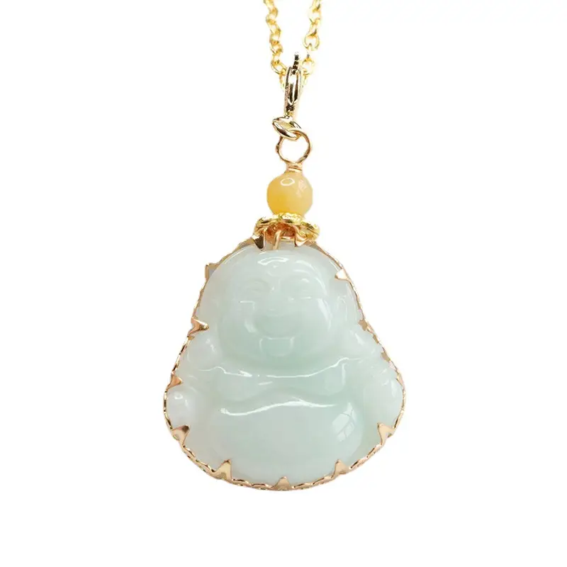 Guan Yu Jadeite Buddha Pendant Necklace Green Gold - Image 6