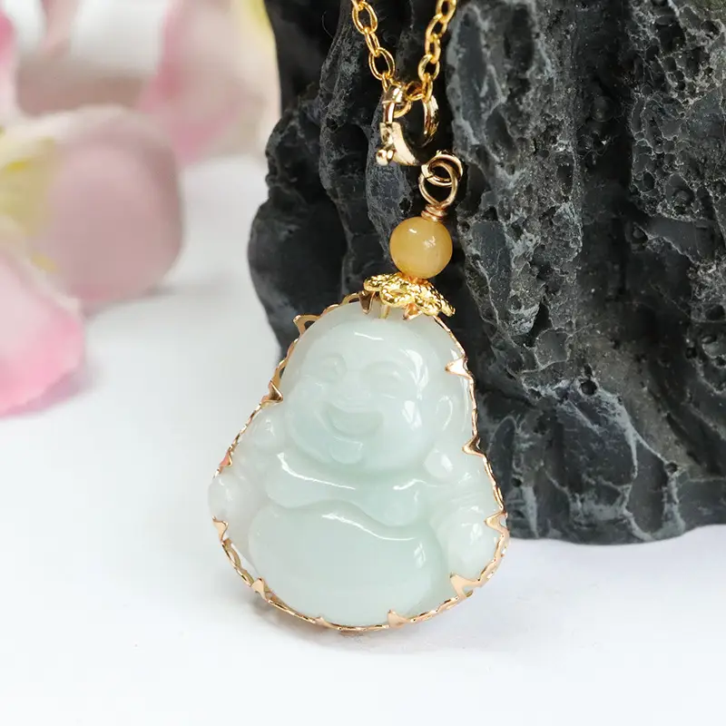 Guan Yu Jadeite Buddha Pendant Necklace Green Gold — feature 10