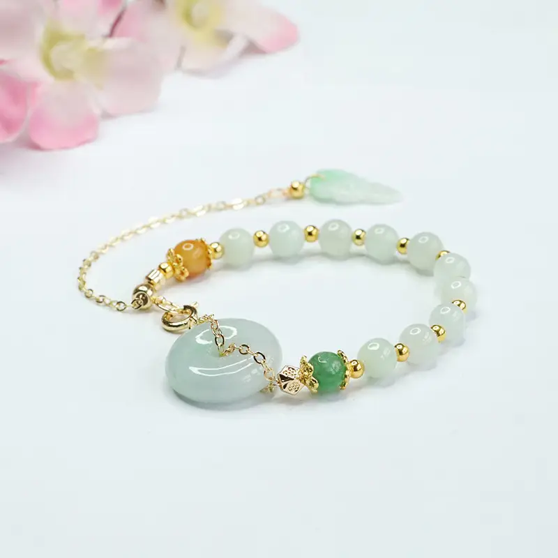 Guan Yu Jade Peace Pendant Bracelet Green Gold