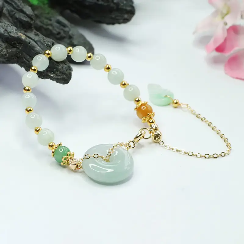 Guan Yu Jade Peace Pendant Bracelet Green Gold