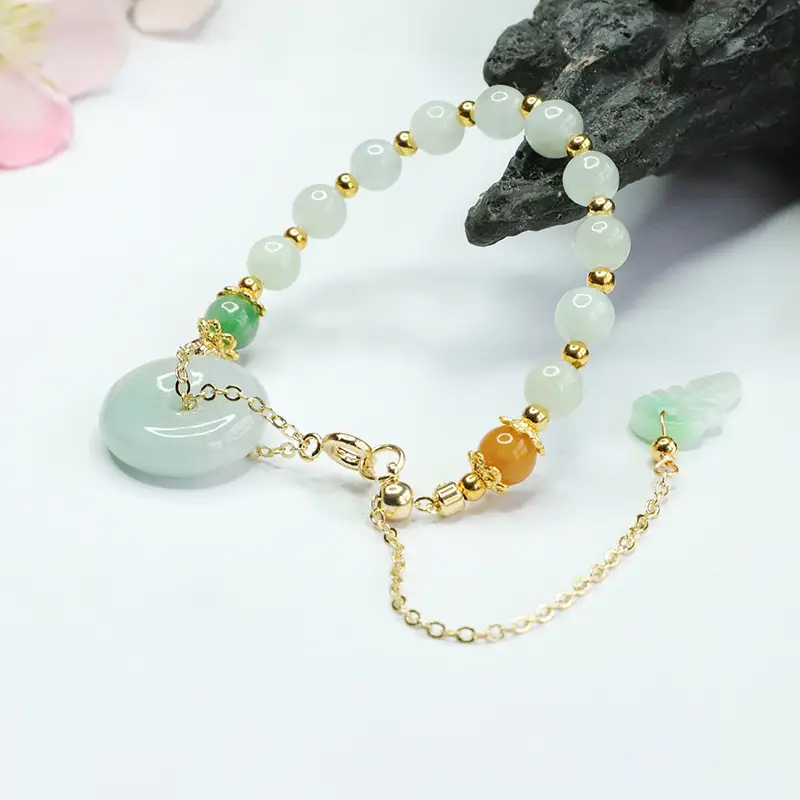 Guan Yu Jade Peace Pendant Bracelet Green Gold
