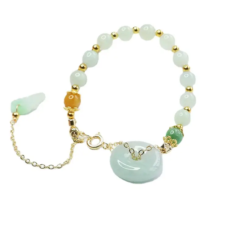 Guan Yu Jade Peace Pendant Bracelet Green Gold