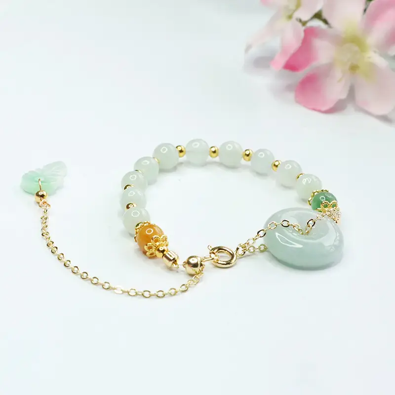 Guan Yu Jade Peace Pendant Bracelet Green Gold — feature 6