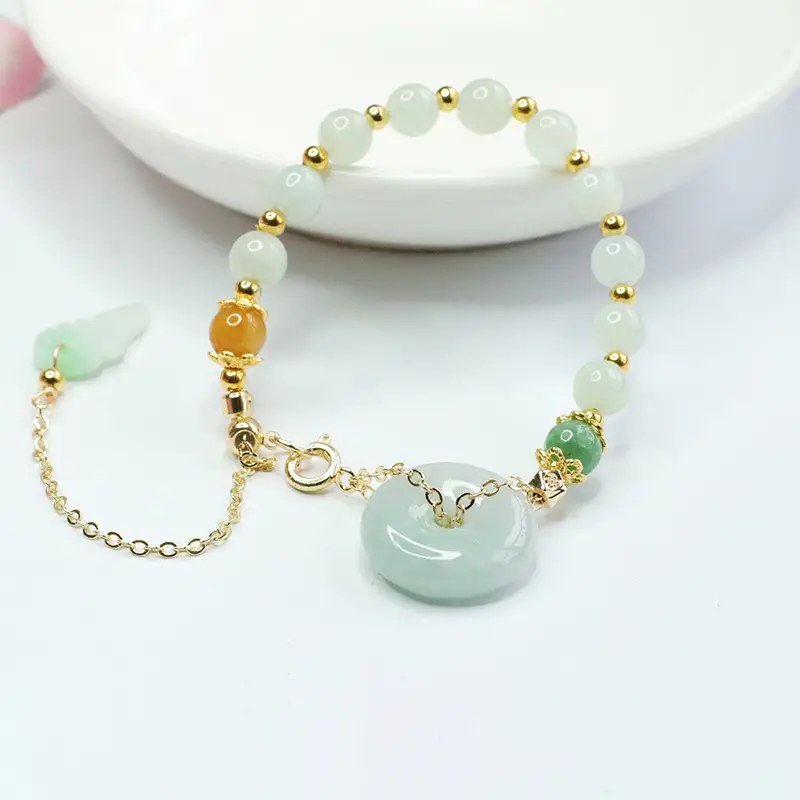 Guan Yu Jade Peace Pendant Bracelet Green Gold — feature 7
