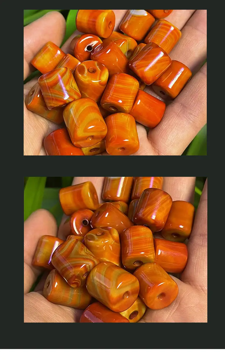 Xizang Old Agate Red Silk Cylindrical Loose Beads 10x11mm — feature 8