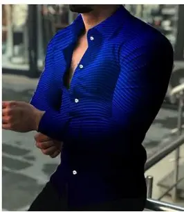 3D Printed Lapel Shirt Blue Black Large Men - Image 11