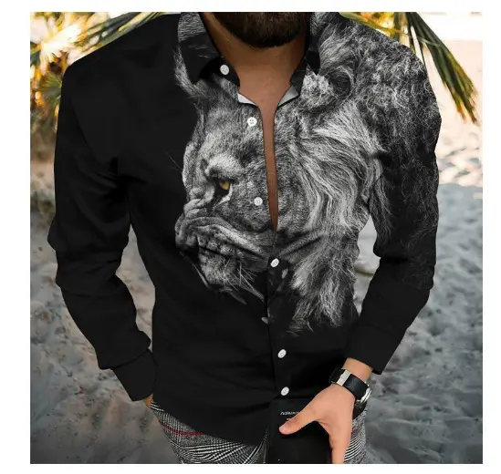 3D Printed Lapel Shirt Blue Black Large Men - Image 12