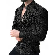 3D Printed Lapel Shirt Blue Black Large Men - Image 13