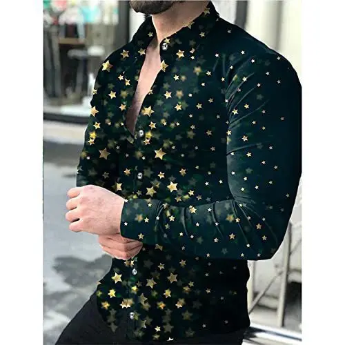 3D Printed Lapel Shirt Blue Black Large Men - Image 14