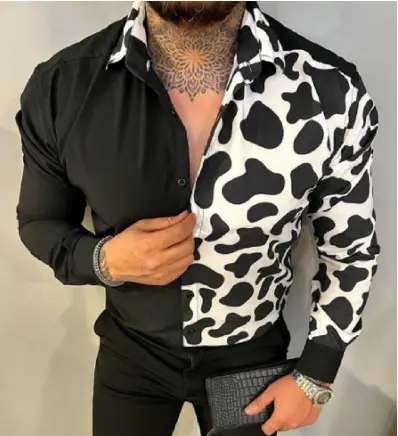 3D Printed Lapel Shirt Blue Black Large Men - Image 15