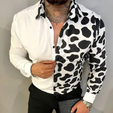 3D Printed Lapel Shirt Blue Black Large Men - Image 16