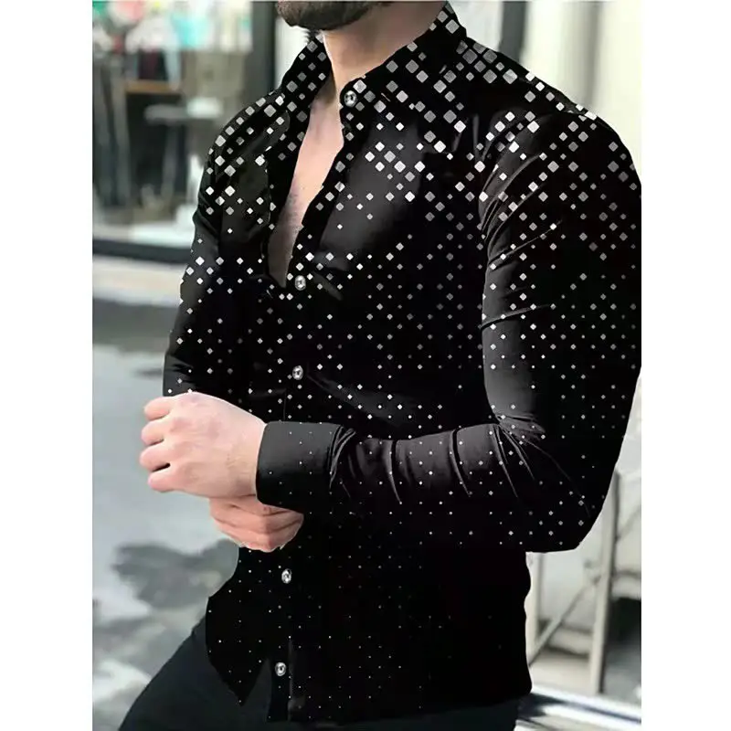 3D Printed Lapel Shirt Blue Black Large Men - Image 18