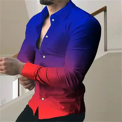 3D Printed Lapel Shirt Blue Black Large Men - Image 19