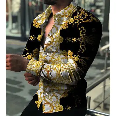 3D Printed Lapel Shirt Blue Black Large Men - Image 20