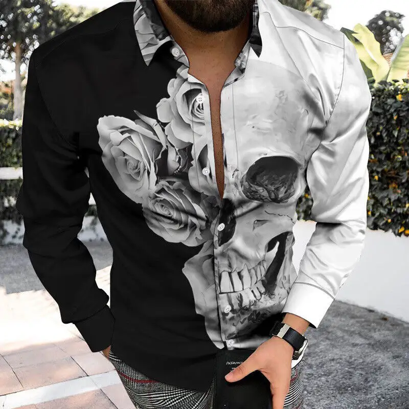 3D Printed Lapel Shirt Blue Black Large Men - Image 28