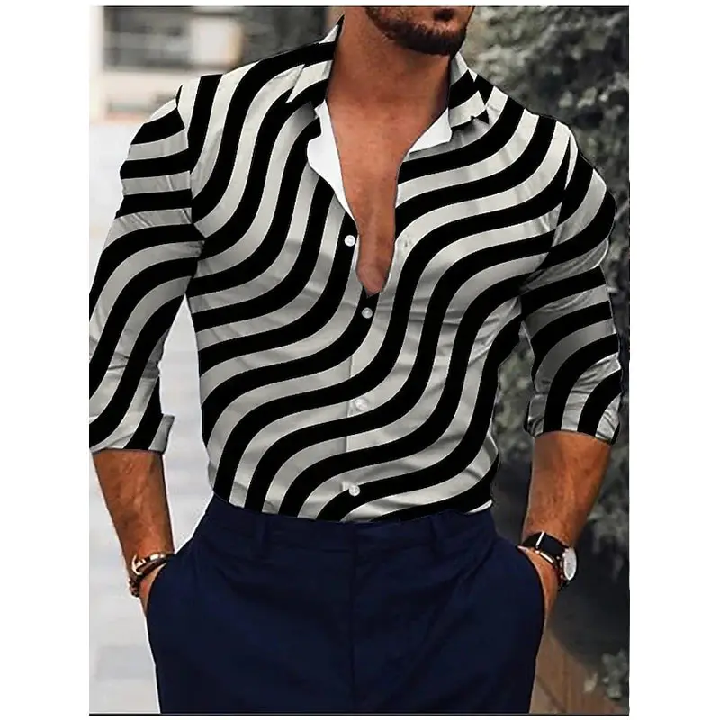 3D Printed Lapel Shirt Blue Black Large Men - Image 29