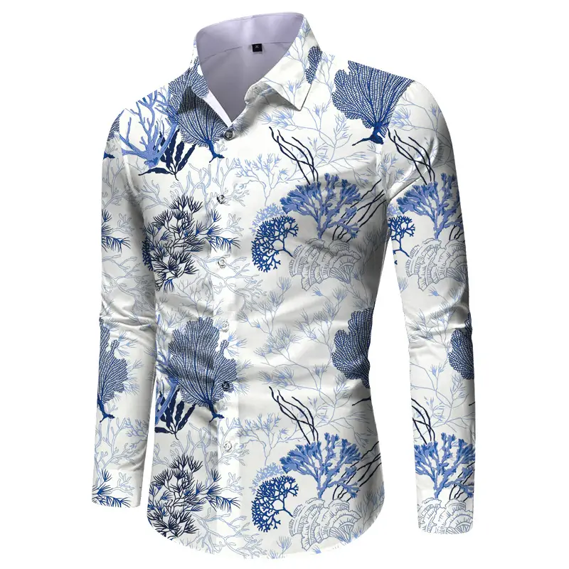 3D Printed Lapel Shirt Blue Black Large Men - Image 30