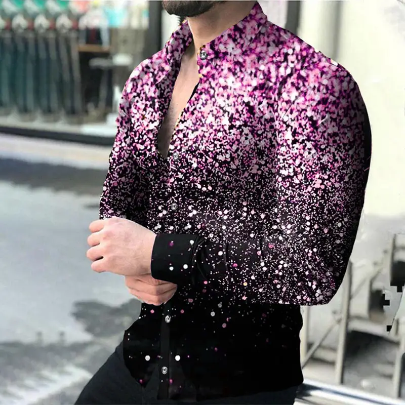 3D Printed Lapel Shirt Blue Black Large Men - Image 31