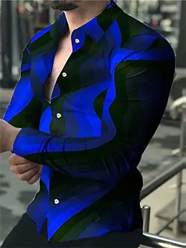3D Printed Lapel Shirt Blue Black Large Men - Image 32