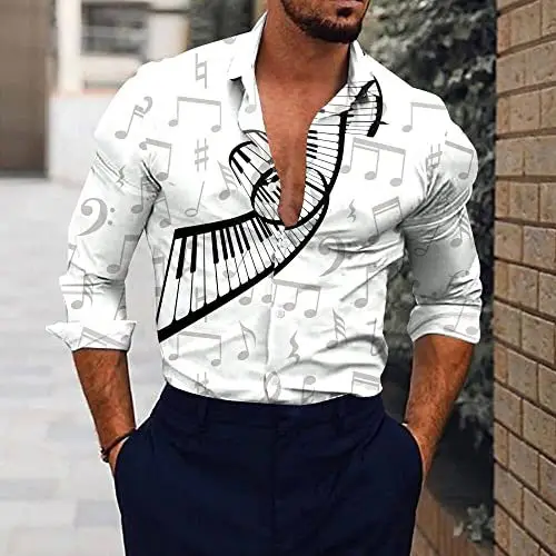3D Printed Lapel Shirt Blue Black Large Men - Image 33
